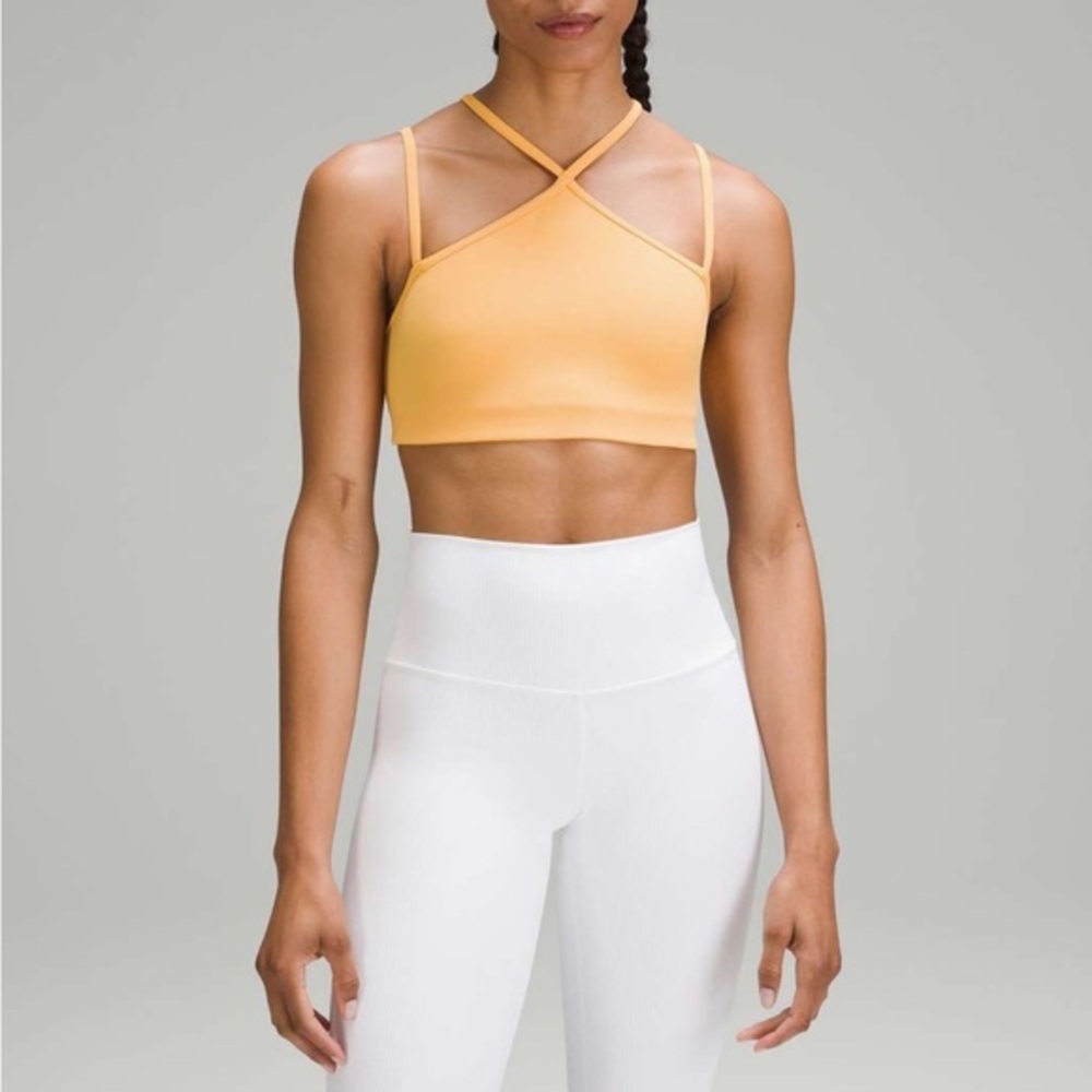 Lululemon Flow Y Strappy Orange Bra Nulu Size 4